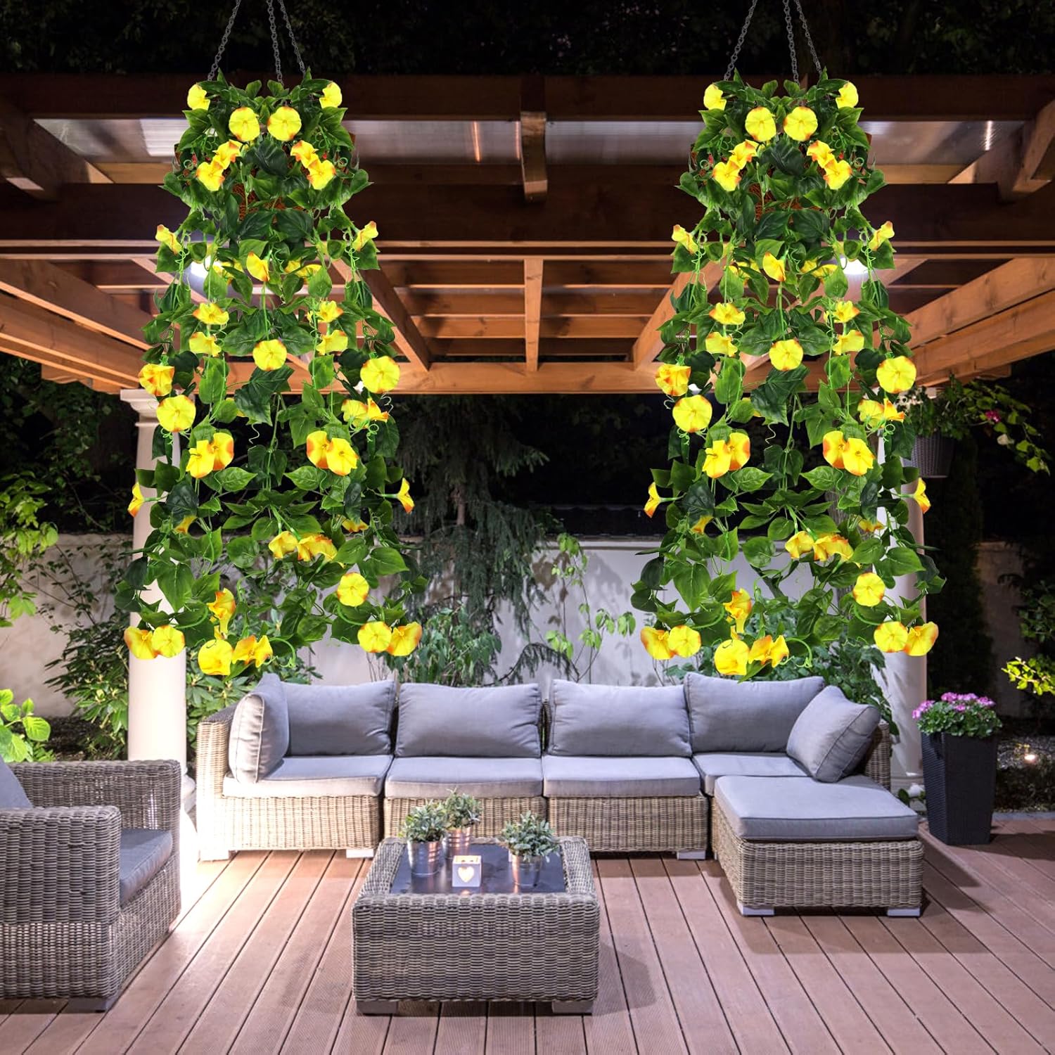 AirSun Artificial Morning Glory Flower Vines, 2pcs 15Feet Hanging Plants Silk Garland Fake Green Plant Home Garden Wall Fence Indoor Outdoor Wedding Birthday Decor