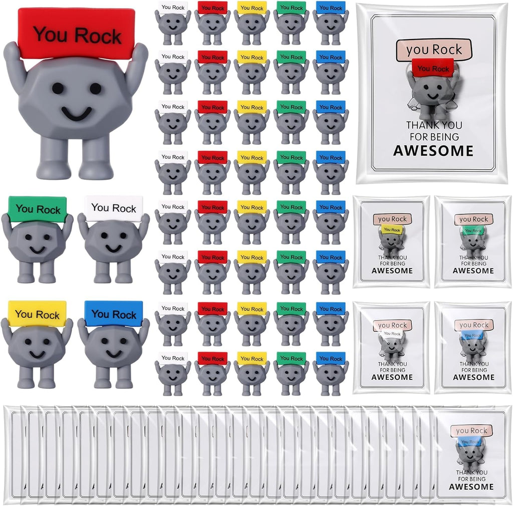 Gejoy 150 Pcs You Rock Gifts Set Include 50 Mini Rubber Rock 50 Motivational Card 50 Package Bag Positive Inspirational Gifts for Being Awesome Employee Coworker Staff Teacher Team Friends