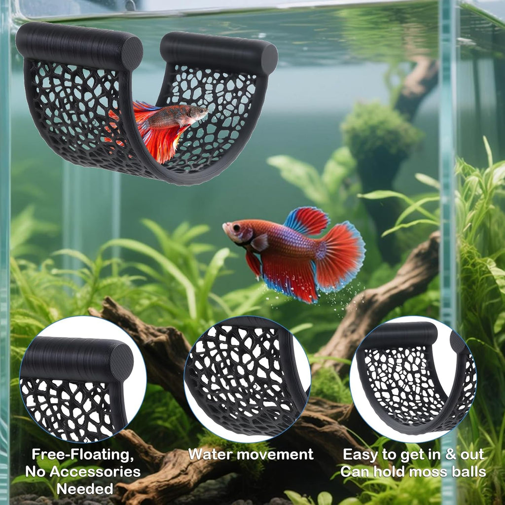 2 Pack Floating Betta Hammock Leaf Bed – Resting Platform for Betta Fish, Shrimp & Small Fish | Compact Aquarium Decor for Nano Tanks, Low Flow Aquariums & Aquascape Setup (Black)