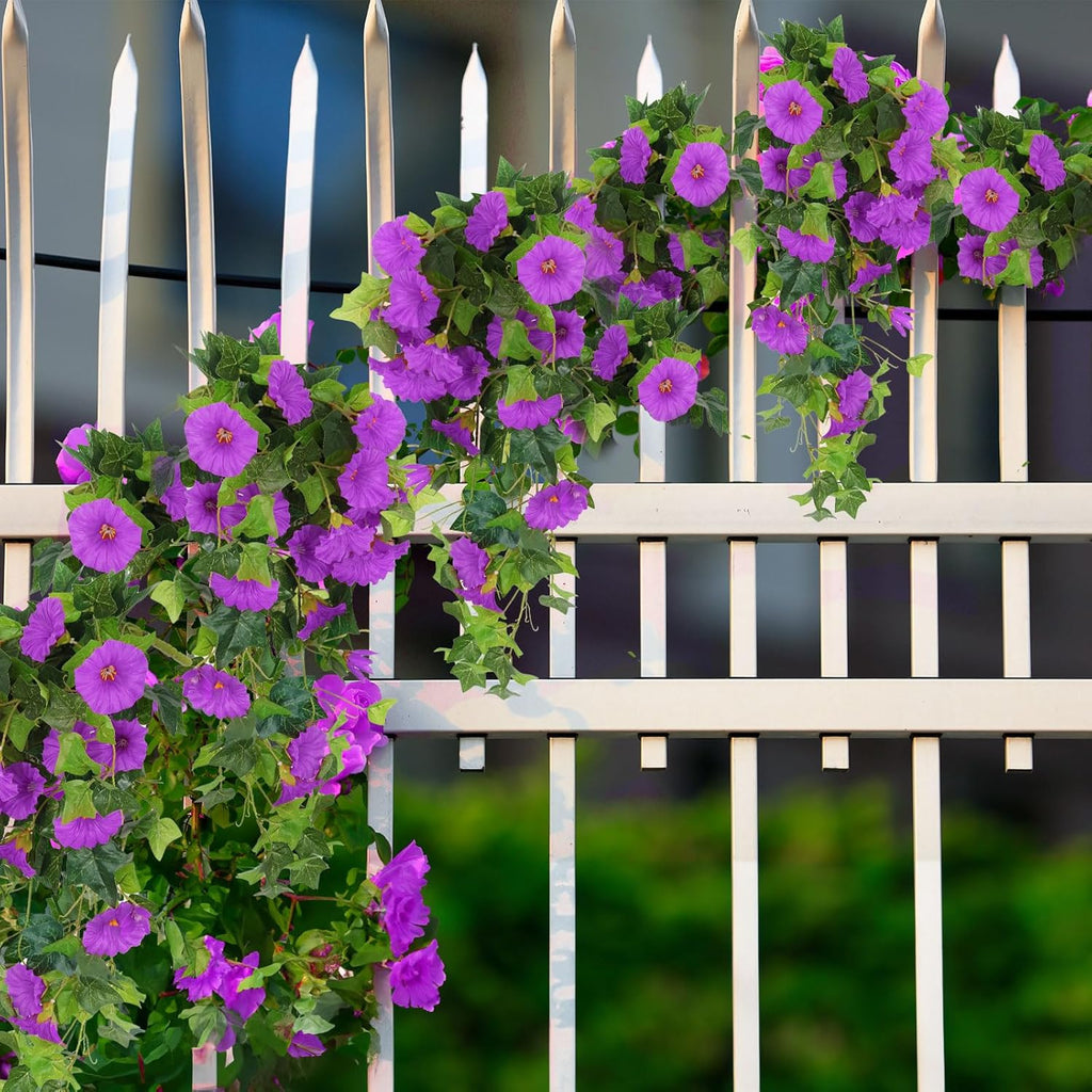RECUTMS Artificial Fake Hanging Flowers Plants for Outdoor Decoration, 2 Pcs UV Resistant Faux Petunias Trailing Plants Realistic Flower Look Real for Door Wall Yard Porch Garden Planter (Fuchsia)