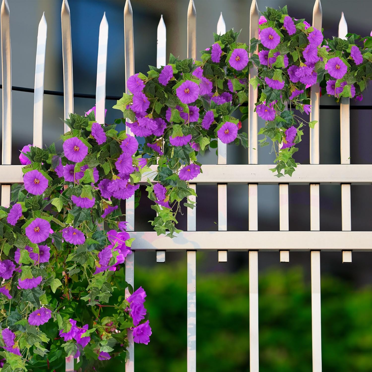 RECUTMS Artificial Fake Hanging Flowers Plants for Outdoor Decoration, 2 Pcs UV Resistant Faux Petunias Trailing Plants Realistic Flower Look Real for Door Wall Yard Porch Garden Planter (Fuchsia)