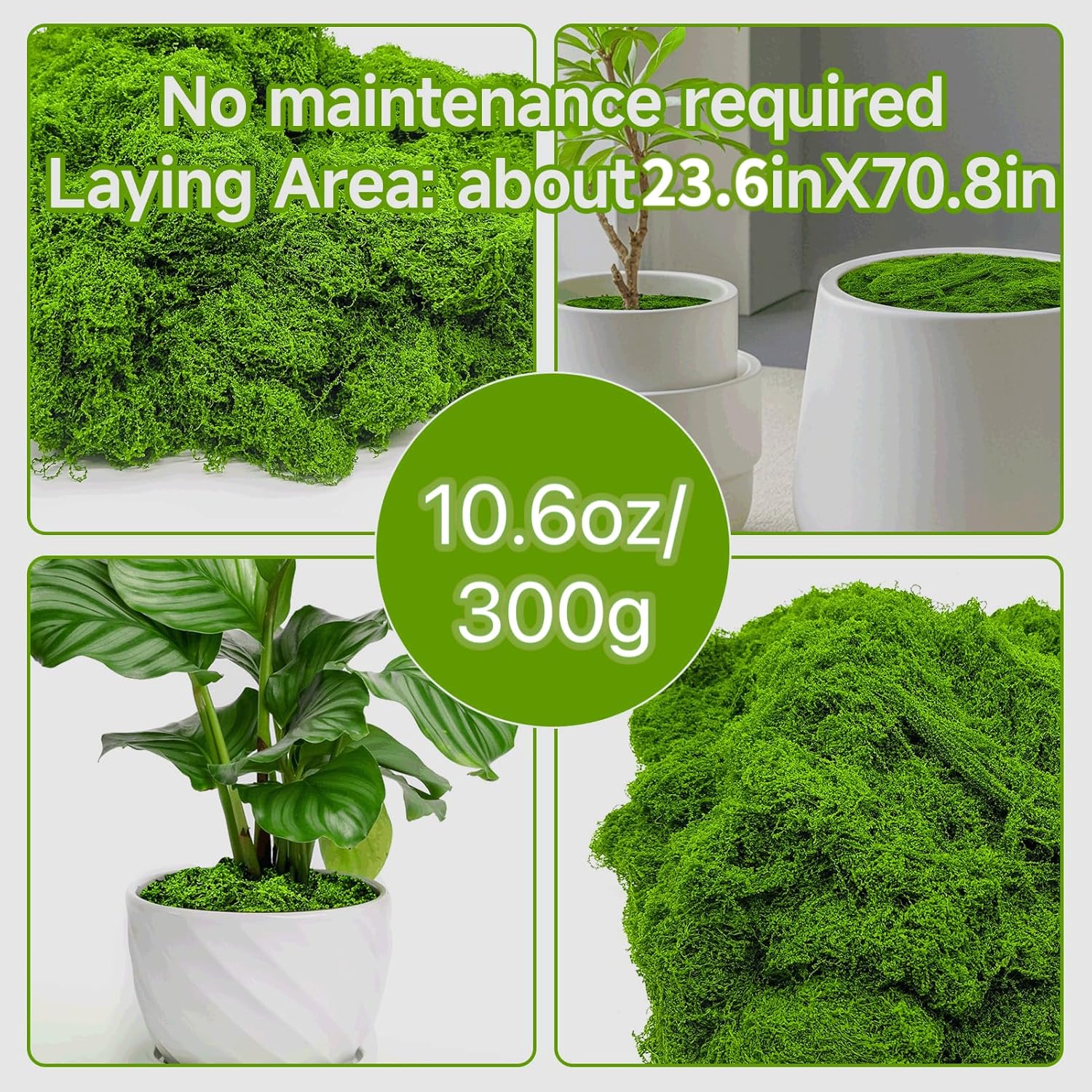 Aspamms Fake Green Moss for Potted Plants Indoor,10.6oz Artificial Moss for Crafts, Faux Moss Decor for Fairy Garden, DIY Decorative, Model Making, Walls, Glass Containers, Home