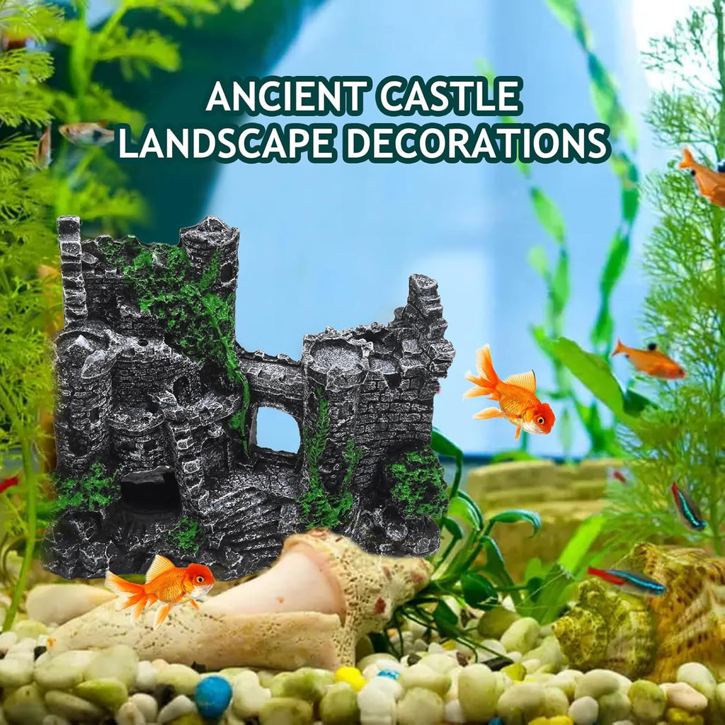 Fish Tank Castle, Aquarium Decoration with Realistic Texture, Resin Aquarium Castle with Caves & Tunnels, for Small Fish in Freshwater/Saltwater Tanks