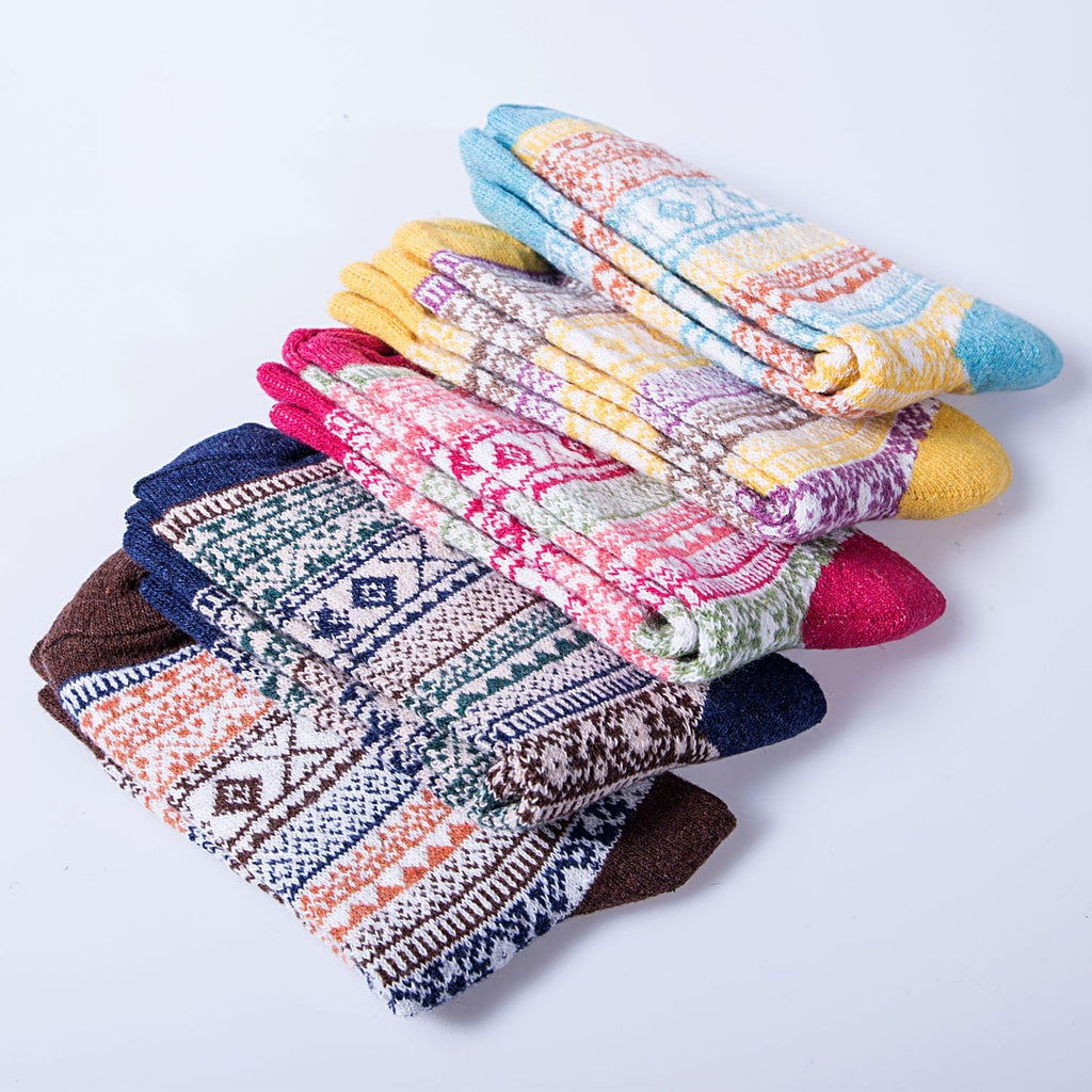 Justay 5 Pairs Wool Socks for Women - Winter Thick Boot Cozy Crew Vintage Soft Calf Knit Warm Socks Gifts