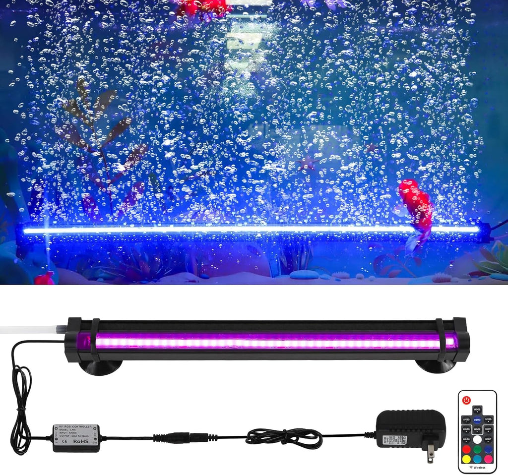 Bubble Fish Tank Light：Ip68 Waterproof Fish Aquarium Lights with Oxygen Boost for 12-17 inch Saltwater Freshwater Tanks -Submersible Led Lights with Remote for Aquatic Pet Plants Lovers