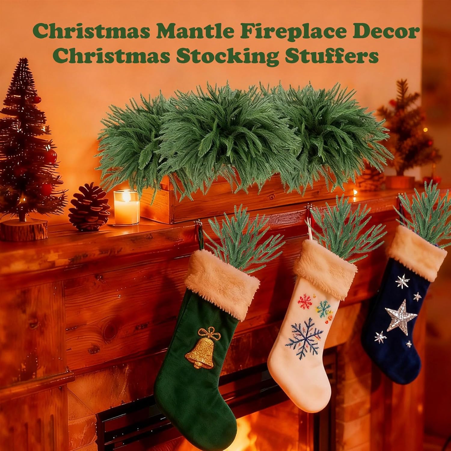 12 Pcs Artificial Norfolk Pine Branches - 19.7 Inch Real Touch Norfolk Pine Stems - Indoor Outdoor Faux Christmas Greenery Plants Stems - Table Decorations Porch Decor Christmas Stocking Stuffers