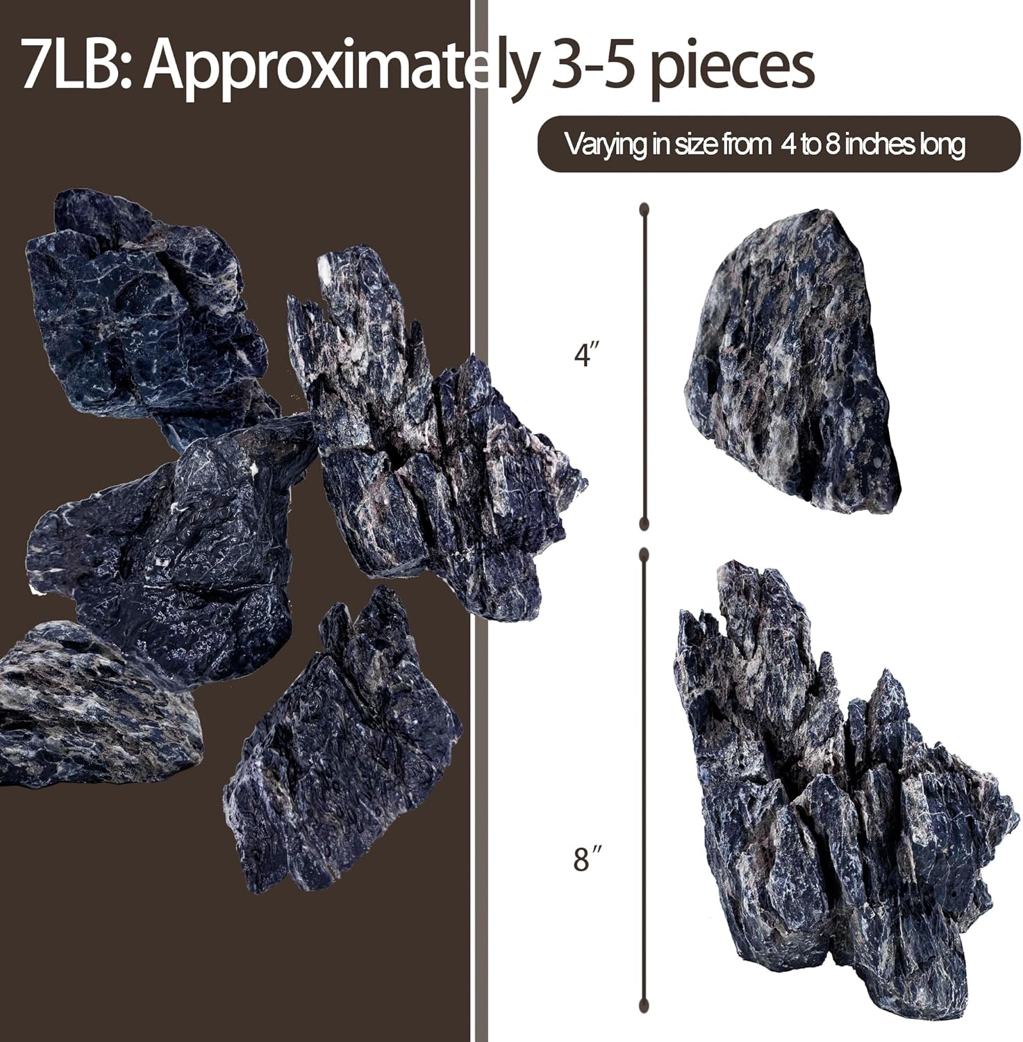 7/12 Pounds Natural Stream Slab Stones,Dragon-Rock Stone,Seiryu Stones Perfect for Aquariums,Fish Tanks,Terrariums,Landscaping Model,Reptile Rest Rock (Seiryu Stones, 7 LB)