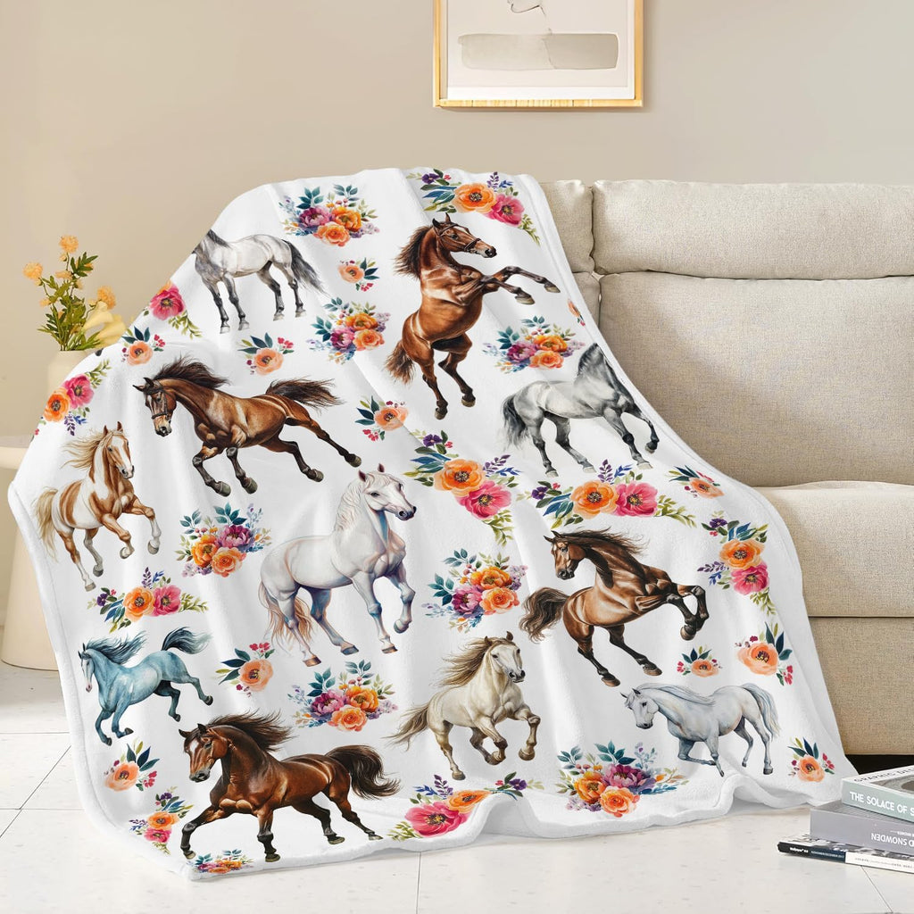 Horse Throw Blanket Horse Gifts Blanket for Girls Women Men Boys Kids Adults Super Soft Cozy Plush Fluffy Fuzzy Fleece Blanket Home Decor 60''X80''