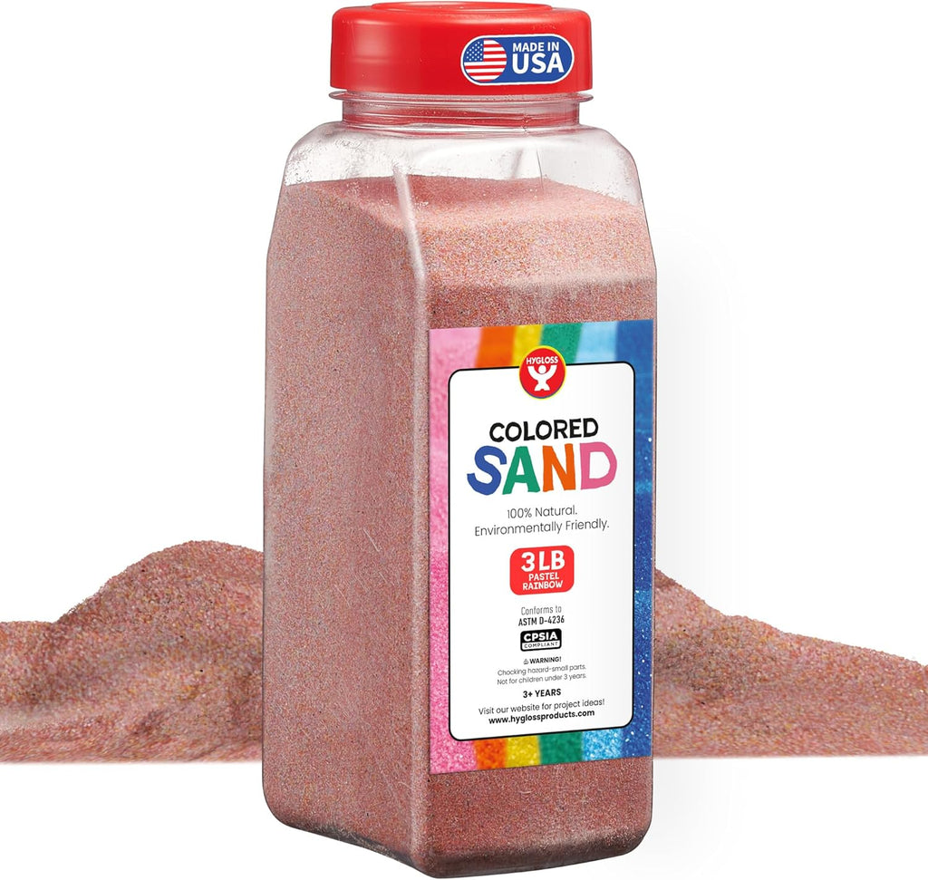Hygloss Colored Sand for Crafts – 3 lb Bottle, Pastel Rainbow – Vibrant Colorful Fine Sensory Play Sand Art Kits for Kids – Classroom Activities for Children 3 4 5 6 7 8 9 10 11 12 – Safe for Ages 3+