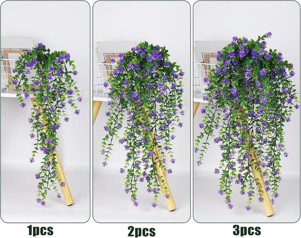 RECUTMS Vine Plant Fake Ferns Plants Large Faux Artificial Hanging Plants Wall Plants Artificial Hanging Plants Outdoors Fake Hanging Plant Greenery Vine for Outdoor Plants Decor 3 Pcs(Purple)