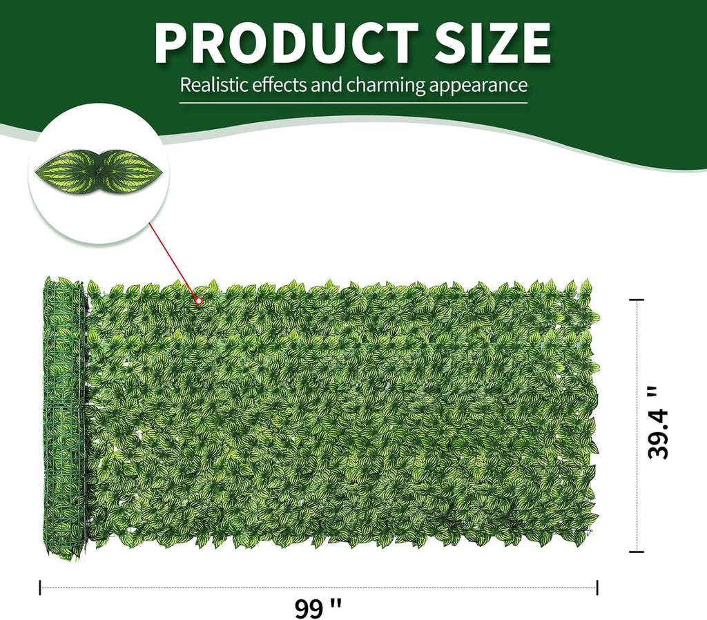Artificial Ivy Privacy Fence Screen,39.4" X 99" UV-Anti Fake Leaves Plant Vine,Privacy Hedges Wall for Indoor Outdoor Garden Backyard Decor,Color Watermelon Leaves