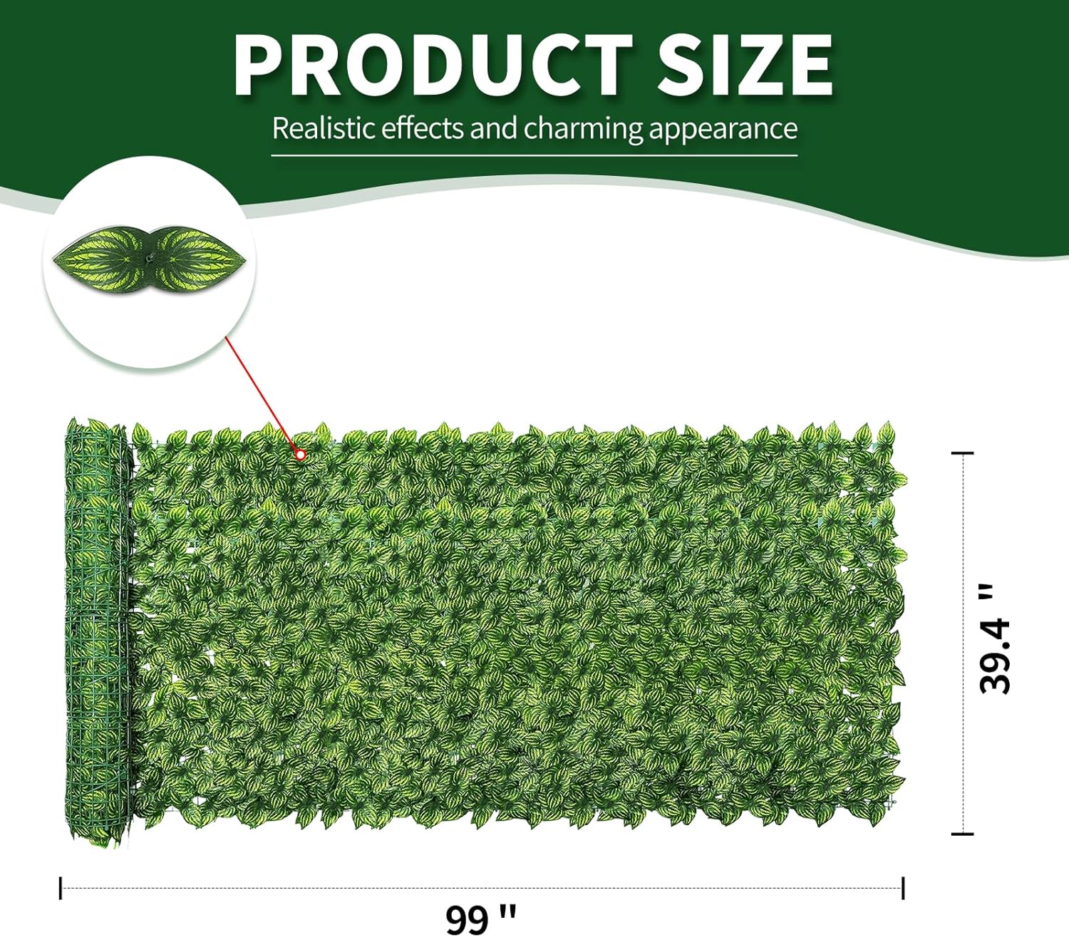 Artificial Ivy Privacy Fence Screen,39.4" X 99" UV-Anti Fake Leaves Plant Vine,Privacy Hedges Wall for Indoor Outdoor Garden Backyard Decor,Color Watermelon Leaves
