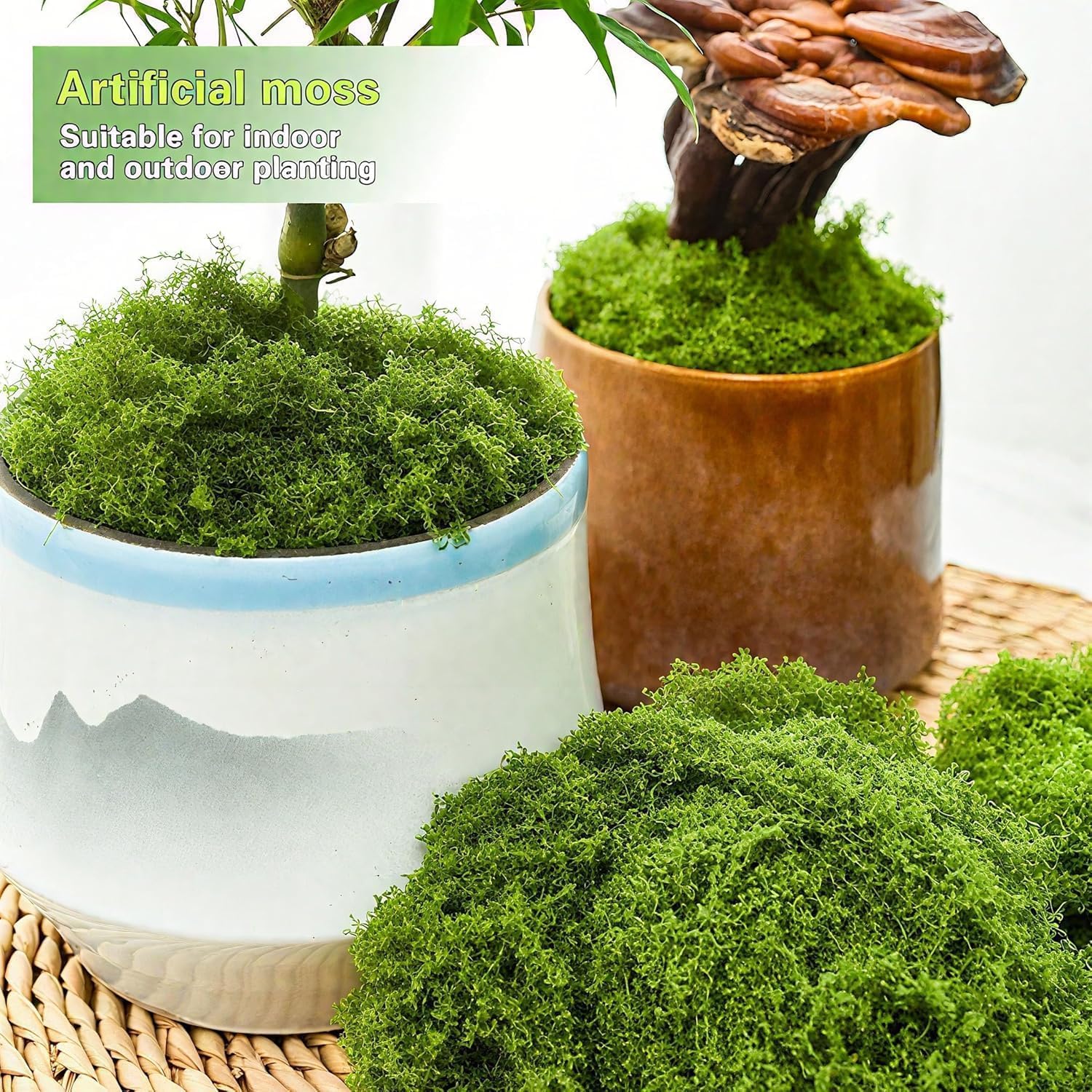 7oz Artificial Fake Moss for Indoor Plants, Faux Green Moss Potted Crafts Mosser DIY Garden Decor