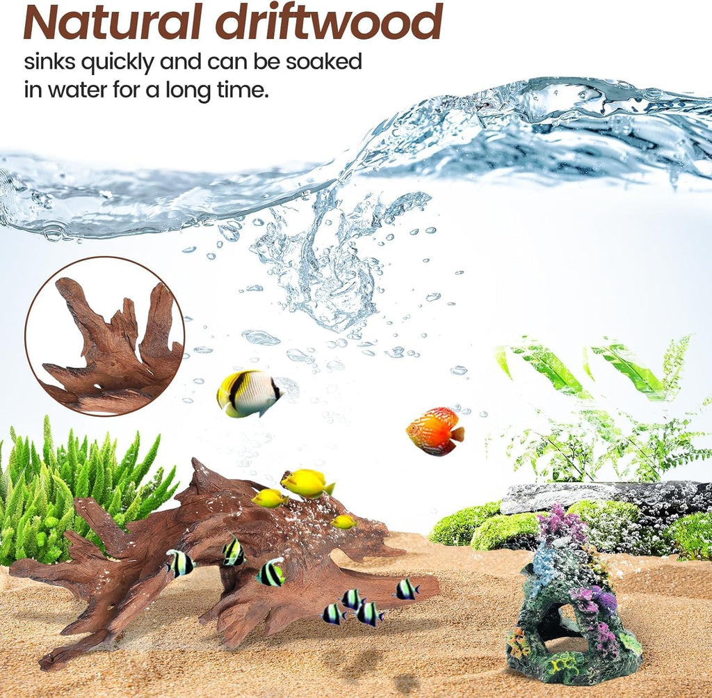 3-Piece 6-10 inch Natural Aquarium Driftwood Decorations - Aquascape Decor for Fish Tanks, Betta Hideouts, Reptile Enclosures & Plant Attachment