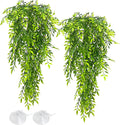 Hamiledyi Tank Habitat Decorations 2 PCS Terrarium Hanging Plants with Suction Cups Reptile Plants Artificial Leaves Reptile Hide for Lizard, Snake, Bearded Dragon, Leopard Gecko, Chameleon