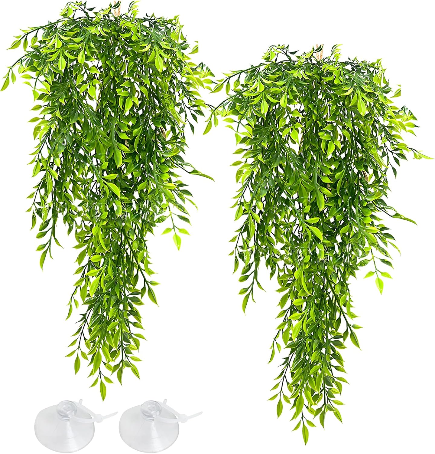 Hamiledyi Tank Habitat Decorations 2 PCS Terrarium Hanging Plants with Suction Cups Reptile Plants Artificial Leaves Reptile Hide for Lizard, Snake, Bearded Dragon, Leopard Gecko, Chameleon