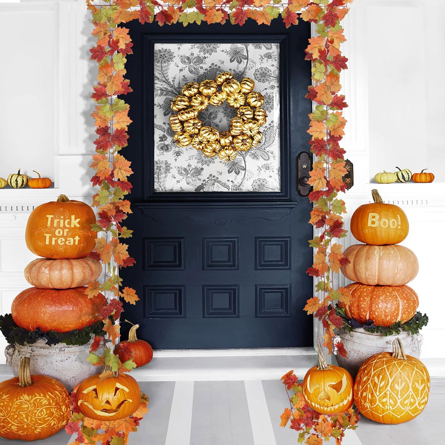 Mizii 2 Strands Artificial Maples Vines Garland 79" Fake Vine Silk Maple Leaves Faux Hanging Fall Garland for Fall Decor Thanksgiving Porch Mantle Fireplace Farmhouse Harvest Decorations (Maple)
