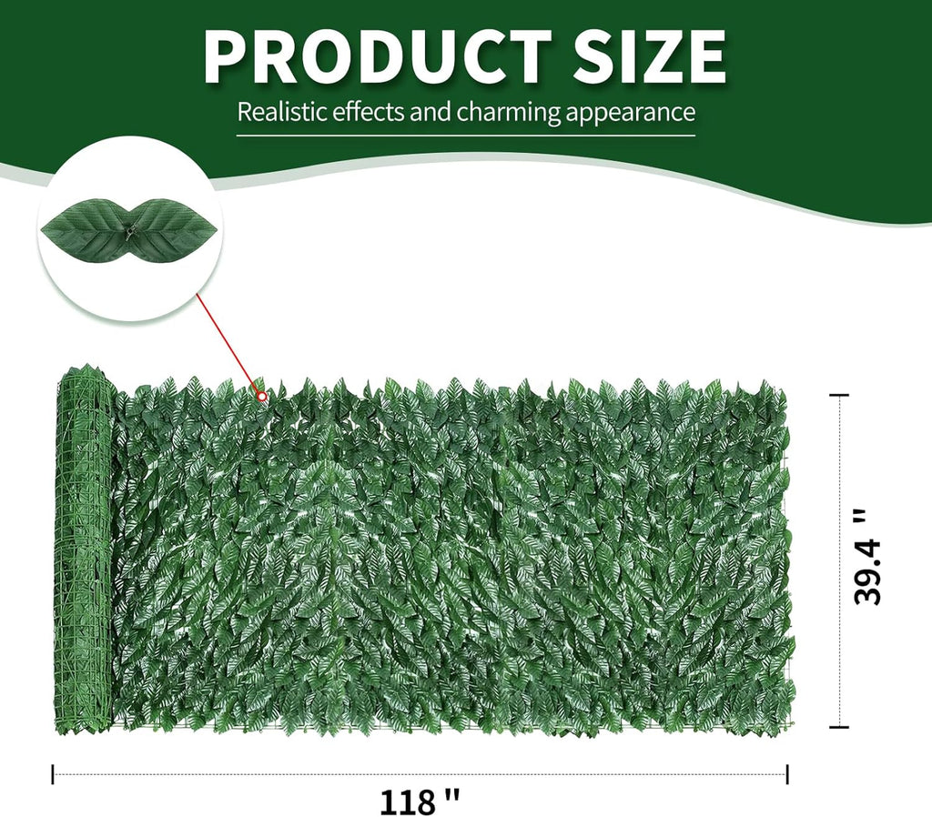 Artificial Ivy Privacy Fence Screen,39.4" X 118" UV-Anti Fake Leaves Plant Vine,Privacy Hedges Wall for Indoor Outdoor Garden Backyard Decor,Color Green Pineapple Leaves