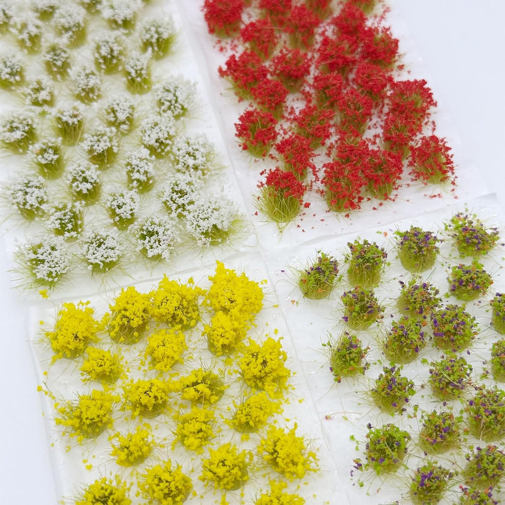 Cayway 128 PCS Static Grass Tuft Flower Cluster Tuft Artificial Model Grass Tufts DIY Miniature Colorful Flower Cluster for Terrain Railway Scenery Table Landscape