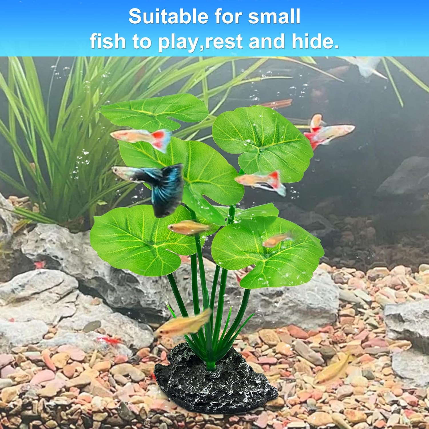 Artificial Fish Tank Decorations Plants, Aquarium Decor Plant Plastic Realistic Silk Plants for Fish Tank Leaf Pad Hammock for Small Tank, Goldfish, Reptiles