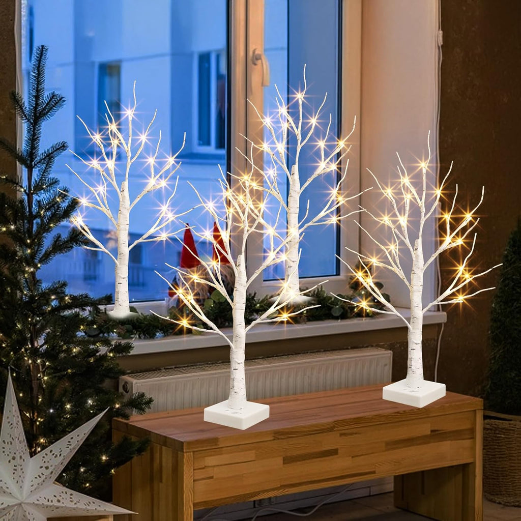 PEIDUO Christmas Decorations for Home, 2FT Christmas Tree with LED Lights, Warm White Lights, Fairy Light Spirit Tree for Room Inside Fireplace Decor, Battery Powered, Timer (4PK)