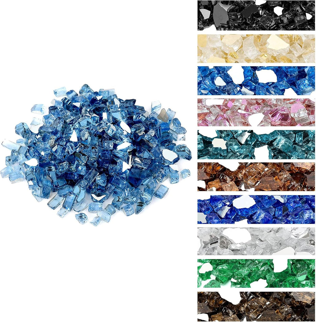 Onlyfire 10 pounds Fire Glass for Propane Fire Pit and Gas Fireplace, 1/2 Inch Reflective Firepit Glass Rocks for Fire Pit Table and Fire Bowl, High Luster Pacific Blue