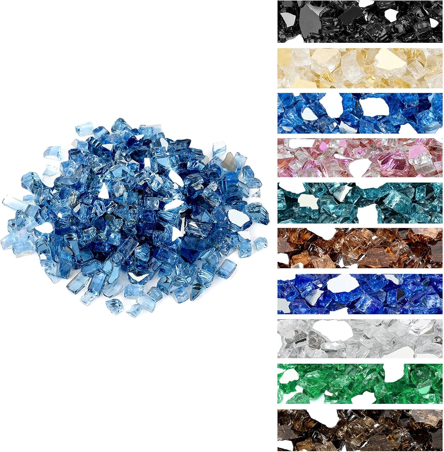 Onlyfire 10 pounds Fire Glass for Propane Fire Pit and Gas Fireplace, 1/2 Inch Reflective Firepit Glass Rocks for Fire Pit Table and Fire Bowl, High Luster Pacific Blue