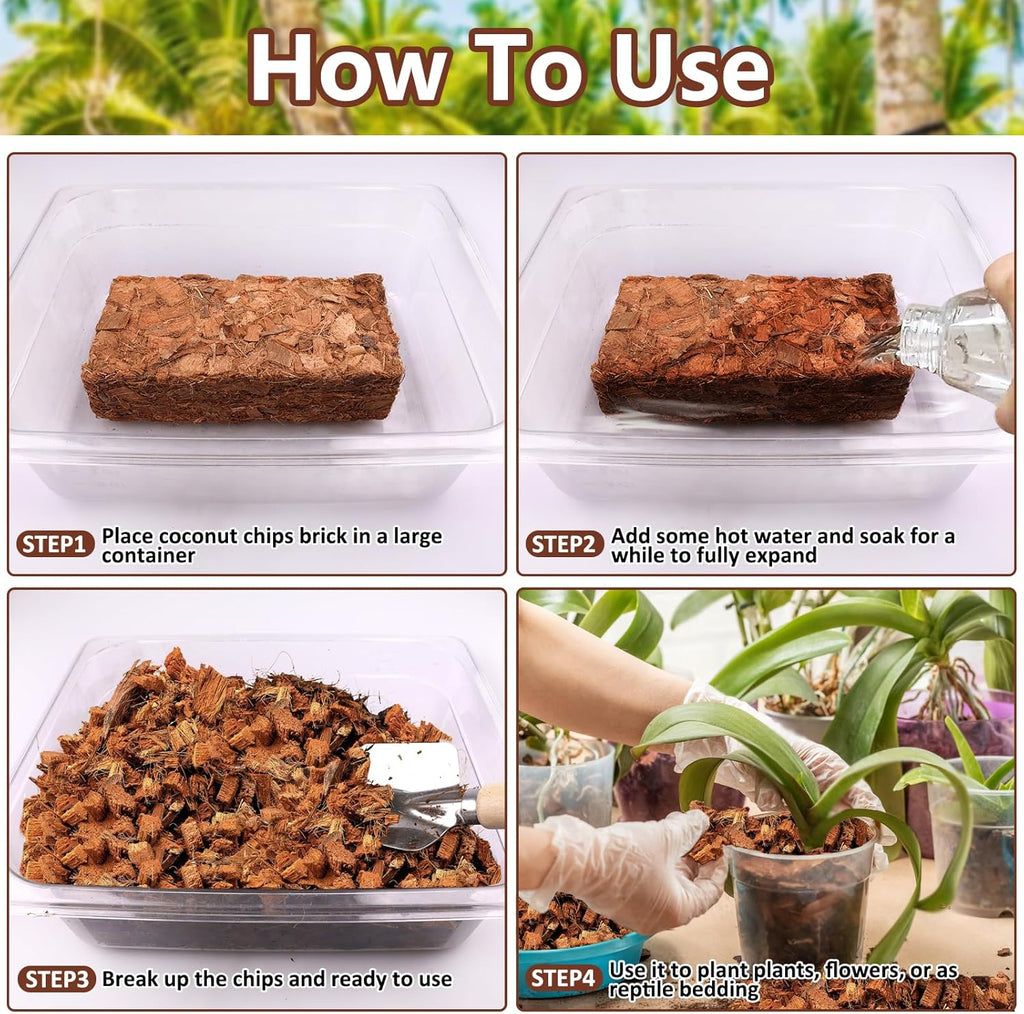 Legigo 4 Pack Coco Coir Chips for Plants- 4.4 LB 100% Organic Coconut Chips Brick Potting Mix with Low EC & PH Balance, Coconut Husk Substrate Coco Husk Mulch for Garden, Planting, Orchid and Soil Mix