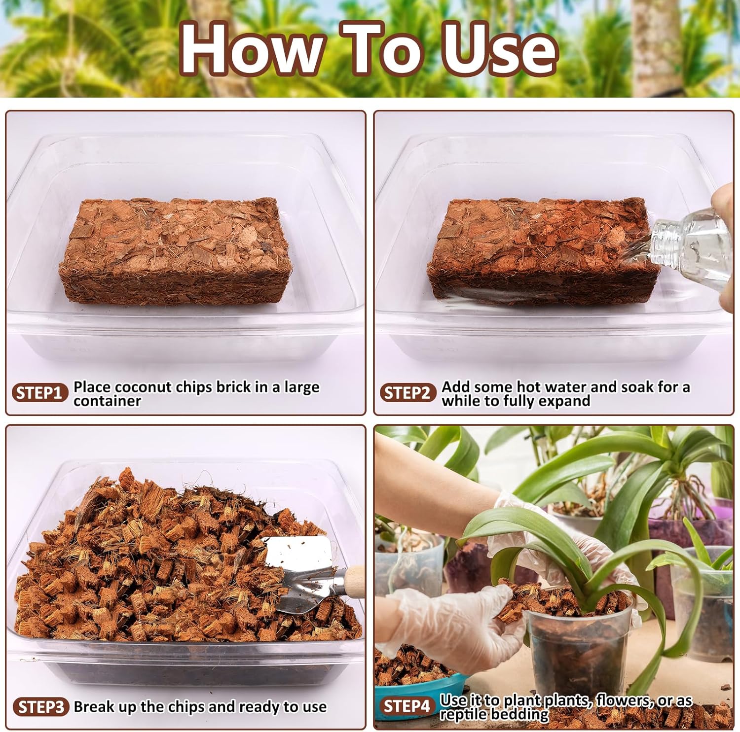 Legigo 4 Pack Coco Coir Chips for Plants- 4.4 LB 100% Organic Coconut Chips Brick Potting Mix with Low EC & PH Balance, Coconut Husk Substrate Coco Husk Mulch for Garden, Planting, Orchid and Soil Mix
