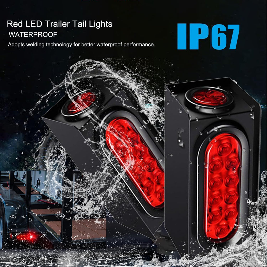 2 Pack Steel Trailer Light Box with 6" Red LED Oval Tail Lights & 2" Round Side Lights with License Plate Bracket for Trailer Truck