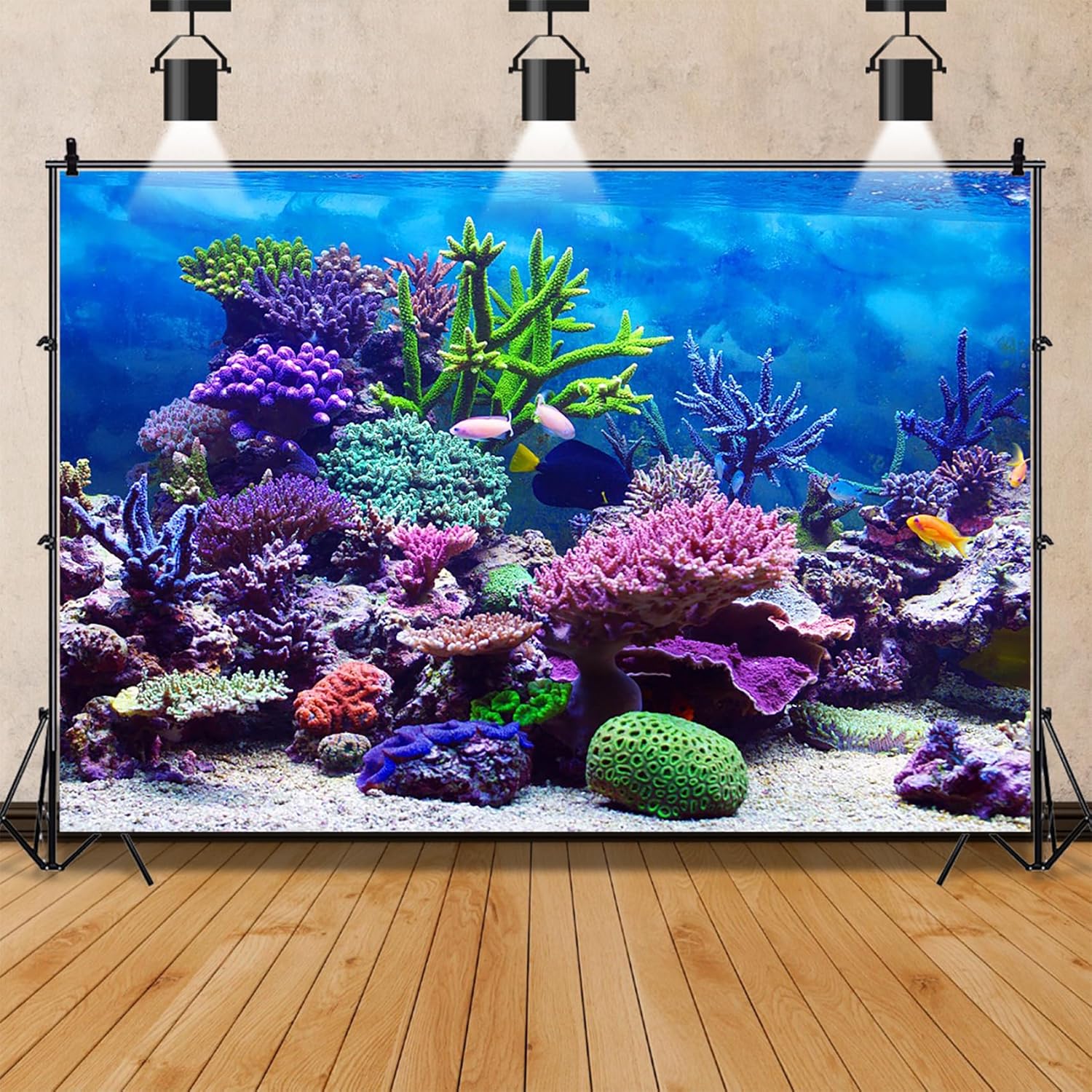 AOFOTO 7x5ft Under The Sea Backdrop Underwater Seascape Coral and Fish Aquarium Photography Background Marin Ocean Diving Atoll Reef Summer Kids Birthday Artistic Portrait Photoshoot Studio Props