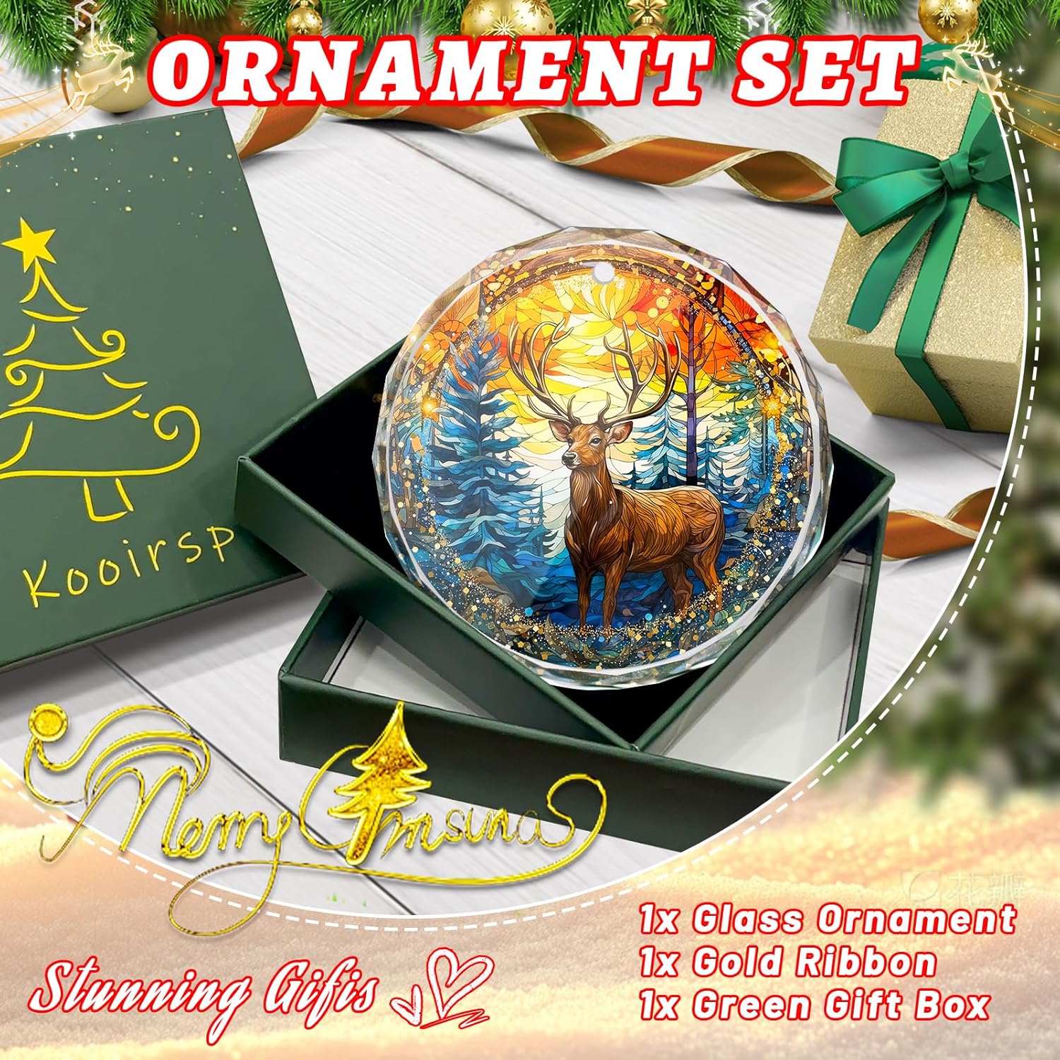 Stained Glass Deer Ornament - Christmas Tree Decor, Gift Exchange Present