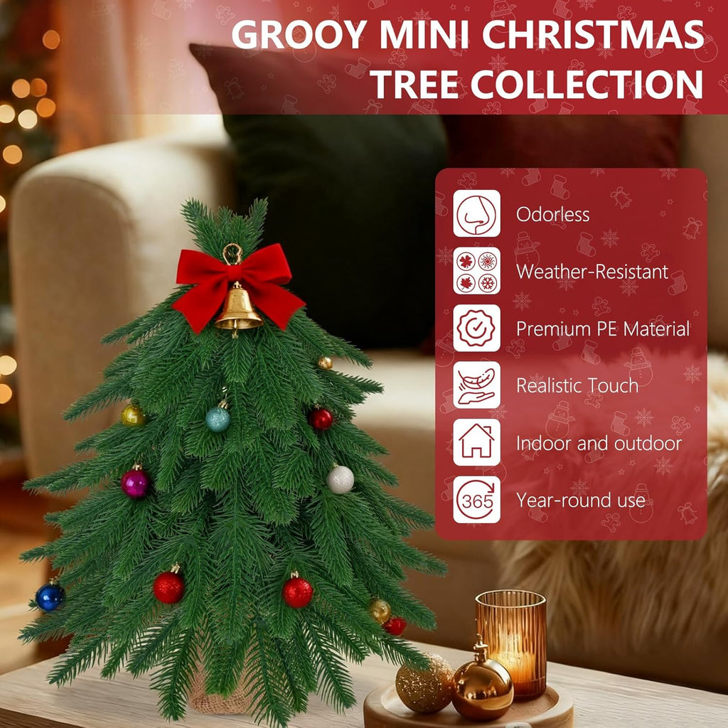 20IN Small Mini Christmas Tree for Tabletop, 1PC Artificial Desktop Christmas Tree with Norfolk Pine Top Design, Small Xmas Tree with Burlap Base for Table Desk Home Christmas Decor