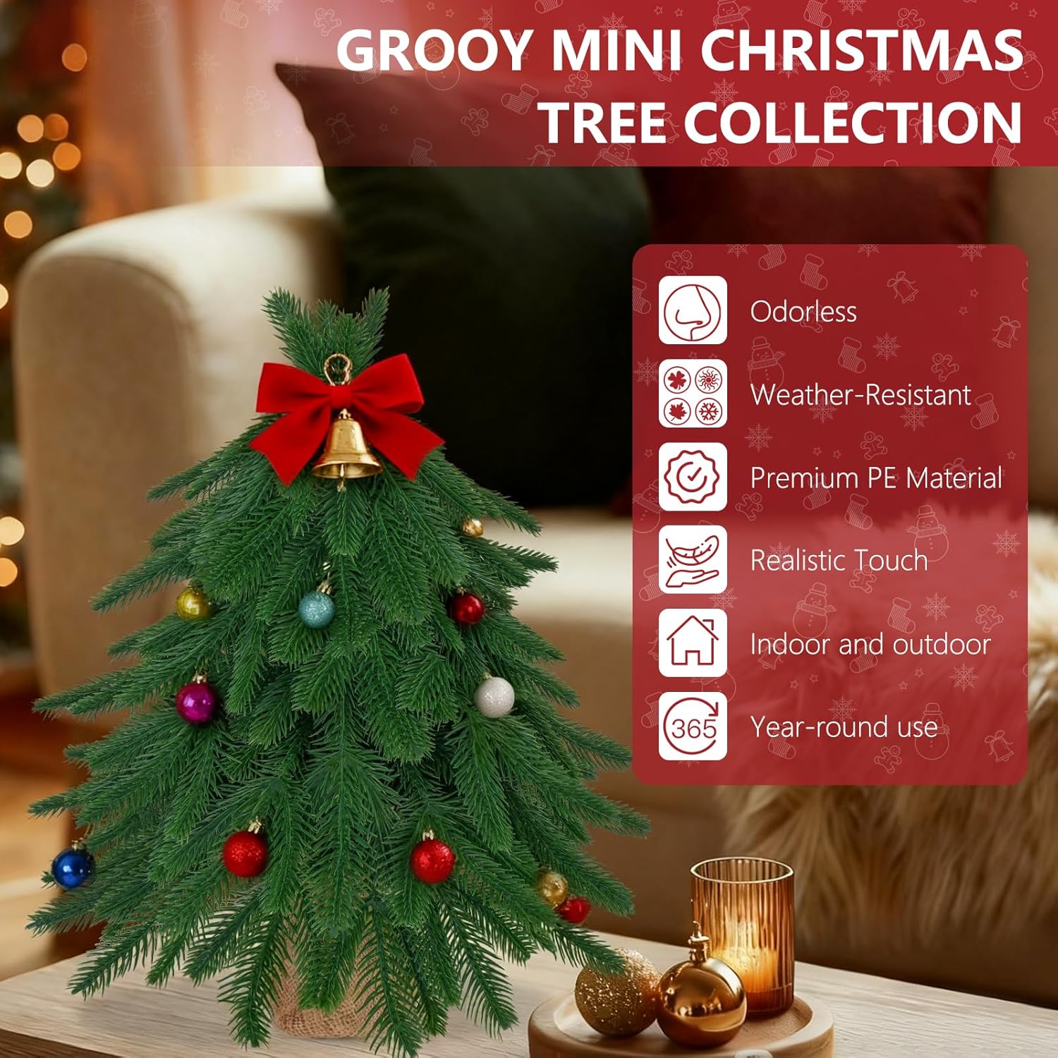 20IN Small Mini Christmas Tree for Tabletop, 1PC Artificial Desktop Christmas Tree with Norfolk Pine Top Design, Small Xmas Tree with Burlap Base for Table Desk Home Christmas Decor