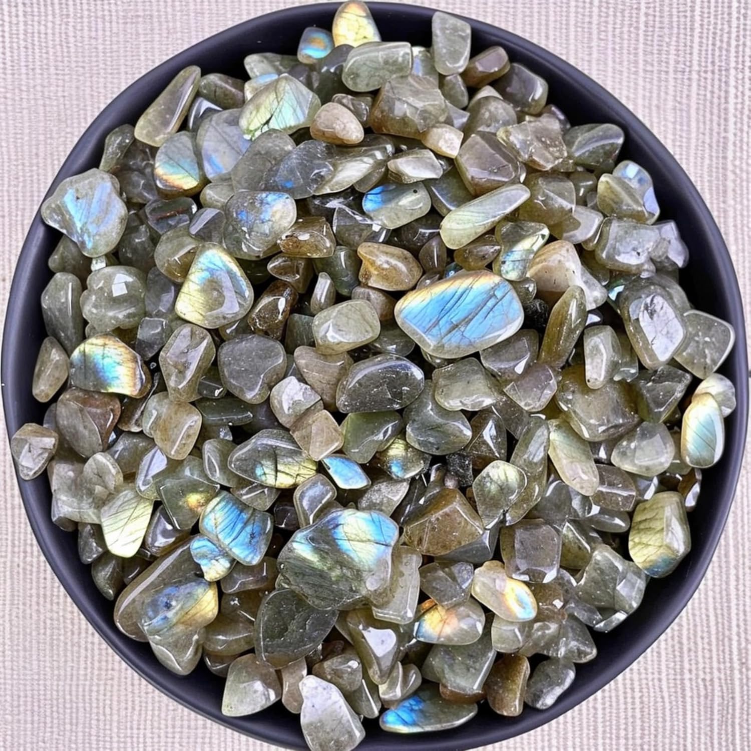 Polished Labradorite Crystal Chips 200 Pcs - 0.3" 10 Ounces Tumbled Stone Rock Jasper Agate Chips Crushed Sea Glass Stones Healing Reiki Crystal Making Home Decoration