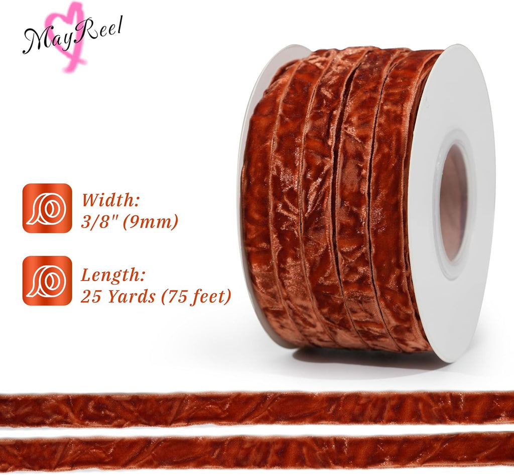 MAYREEL 3/8 Inch Terracotta Crushed Velvet Ribbon Thin Cinnamon Vintage Fall Ribbon for Thanksgiving Halloween Flower Bouquet Gift Wrapping Wedding Invitations Crafts Christmas Decorations 25 Yards