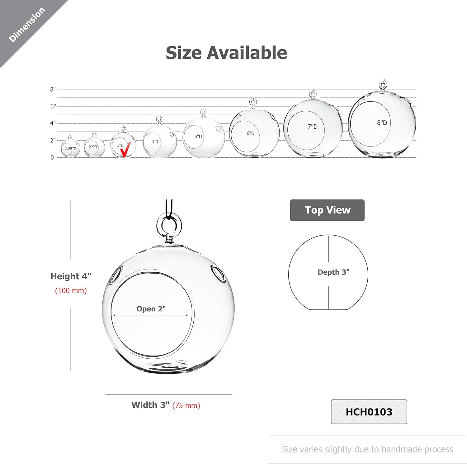 WGV Hanging Terrarium Globe, Width 3", Height 4", DIY Air Succulent Planter, Clear Glass Vase Orb with Flat Bottom, Candle Holder for Windowsill Outdoor Garden Decor, 3 Pieces Bulk