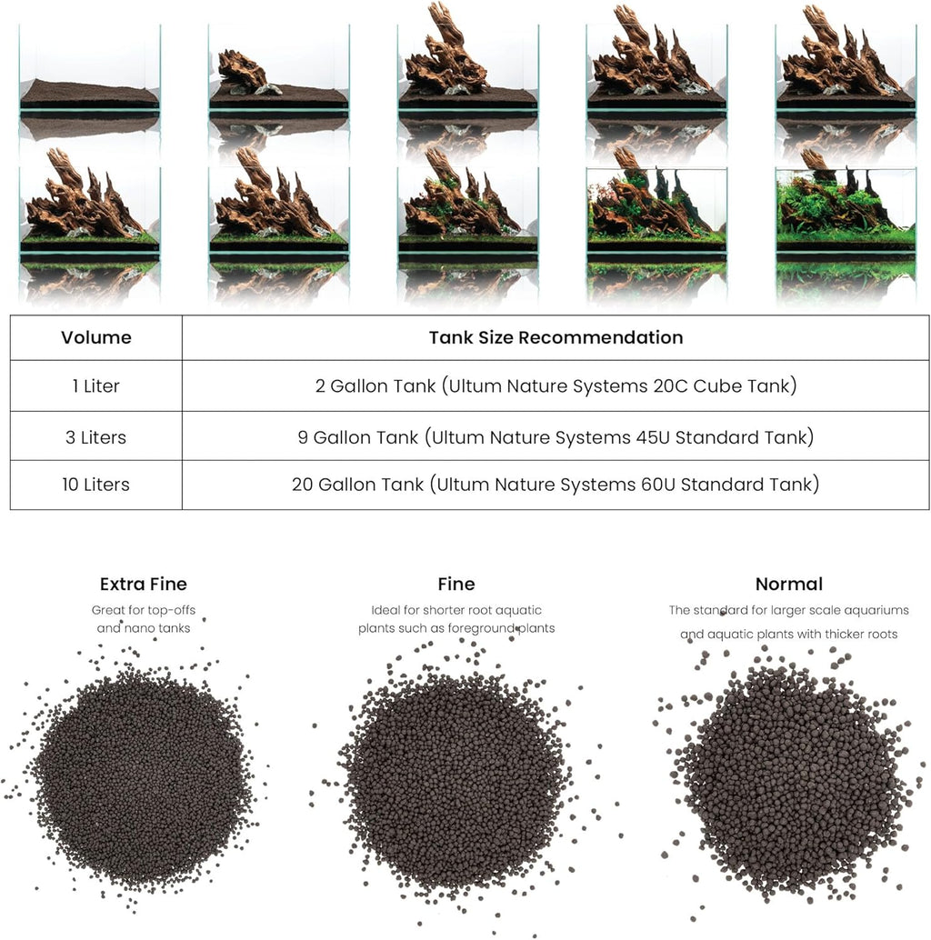 Ultum Nature Systems Controsoil - Freshwater Aqua Soil Substrate for Fish, Shrimp, Live Plant Propagation and Aquascaping - 6.8pH Low Ammonia, Volcanic Ash - Black, Normal (10 Liter | 20LB)