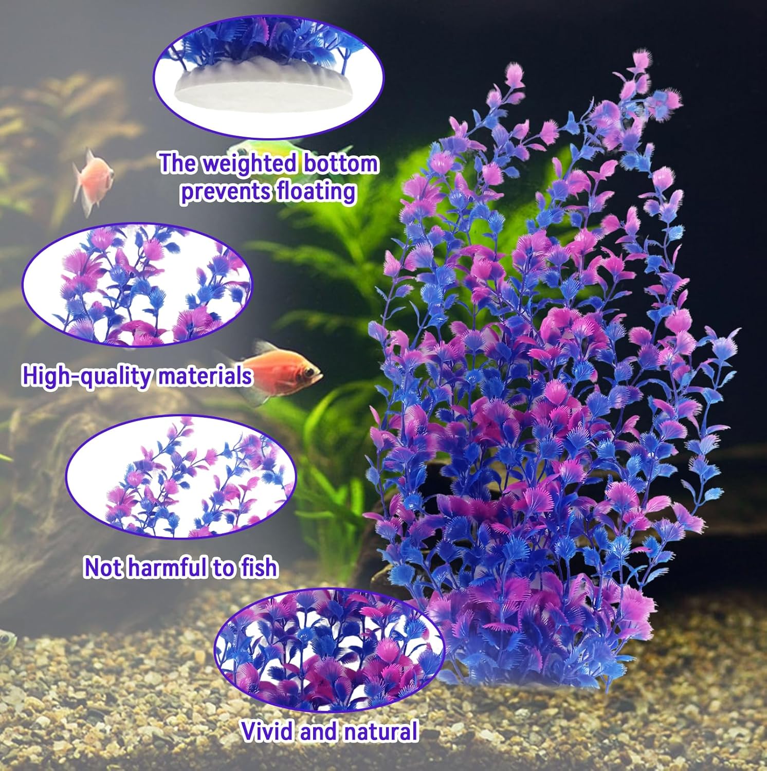 kathson Extra Large Tall Aquarium Plants,23 Inches Realistic Tall Fish Tank Plant Decorations Plastic Fish Tank Plants Artificial Aquarium Plants Purple Water Plant Decor(Purple)