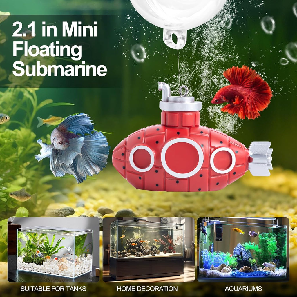 CousDUoBe 2.1 in Mini Floating Submarine Fish Tank Decoration Set，Cute Retro Submarine Set and Floating Diver,Aquarium Decorations Resinous Betta Fish Tank Accessories