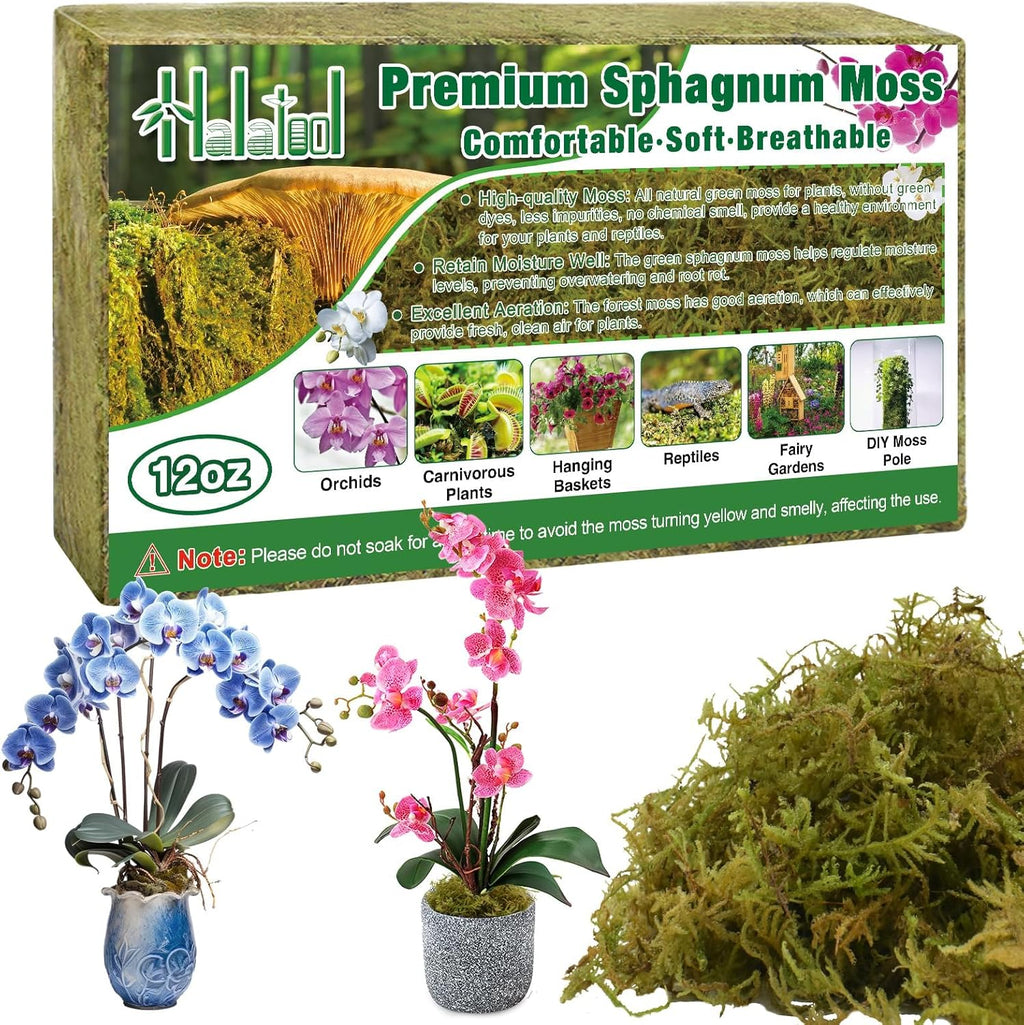 Halatool 12OZ Premium Sphagnum Moss for Plants, 18QT Green Moss for Plants Indoor Potted Orchid Moss for Repotting Succulent Carnivorous Terrarium Gardening Reptiles