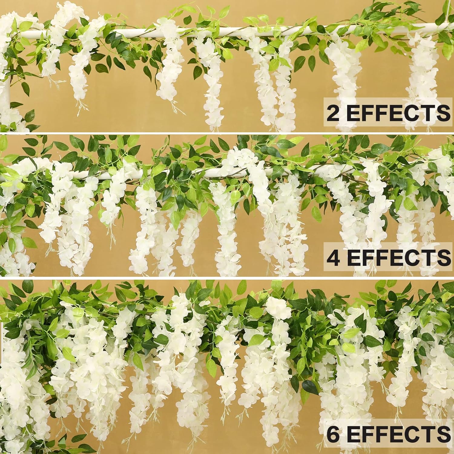 Wisteria Artificial Flowers Garland, 4Pcs 7.2Ft/Piece Silk Fake Wisteria Vine Kit, Hanging Flower for House Outdoor Garden Ceremony Outside Wedding Arch Floral Decor (4, White)