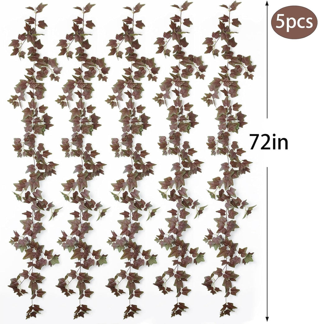 mizii 5 Pack 360" Artificial Vines Ivy Garland Realistic Fake Vine Silk Green Leaves Faux Hanging Plants Greenery Decoration for Outdoors Wedding Party Indoor Mantle Bedroom Home Decor (Purple Green)