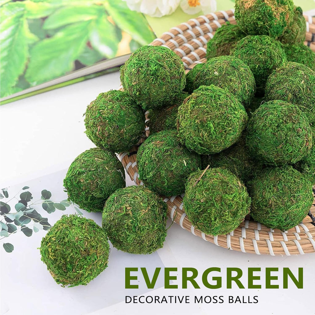 18pcs Moss Balls Decorative Faux Green Dried Artificial Moss Balls for Centerpiece Bowls for Home Garden Wedding Party Decor (6pcs 3.5"+12pcs 2")