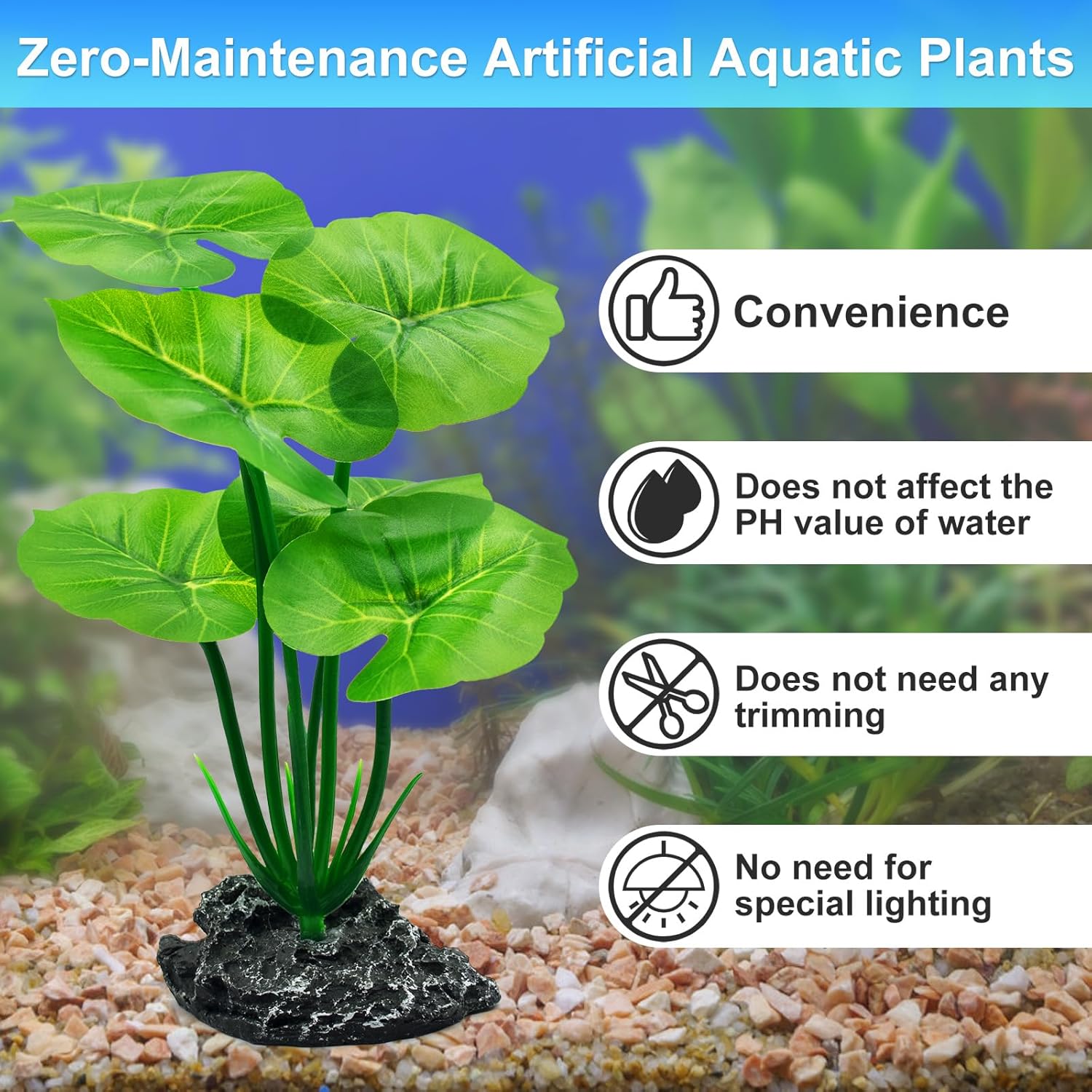 Artificial Fish Tank Decorations Plants, Aquarium Decor Plant Plastic Realistic Silk Plants for Fish Tank Leaf Pad Hammock for Small Tank, Goldfish, Reptiles