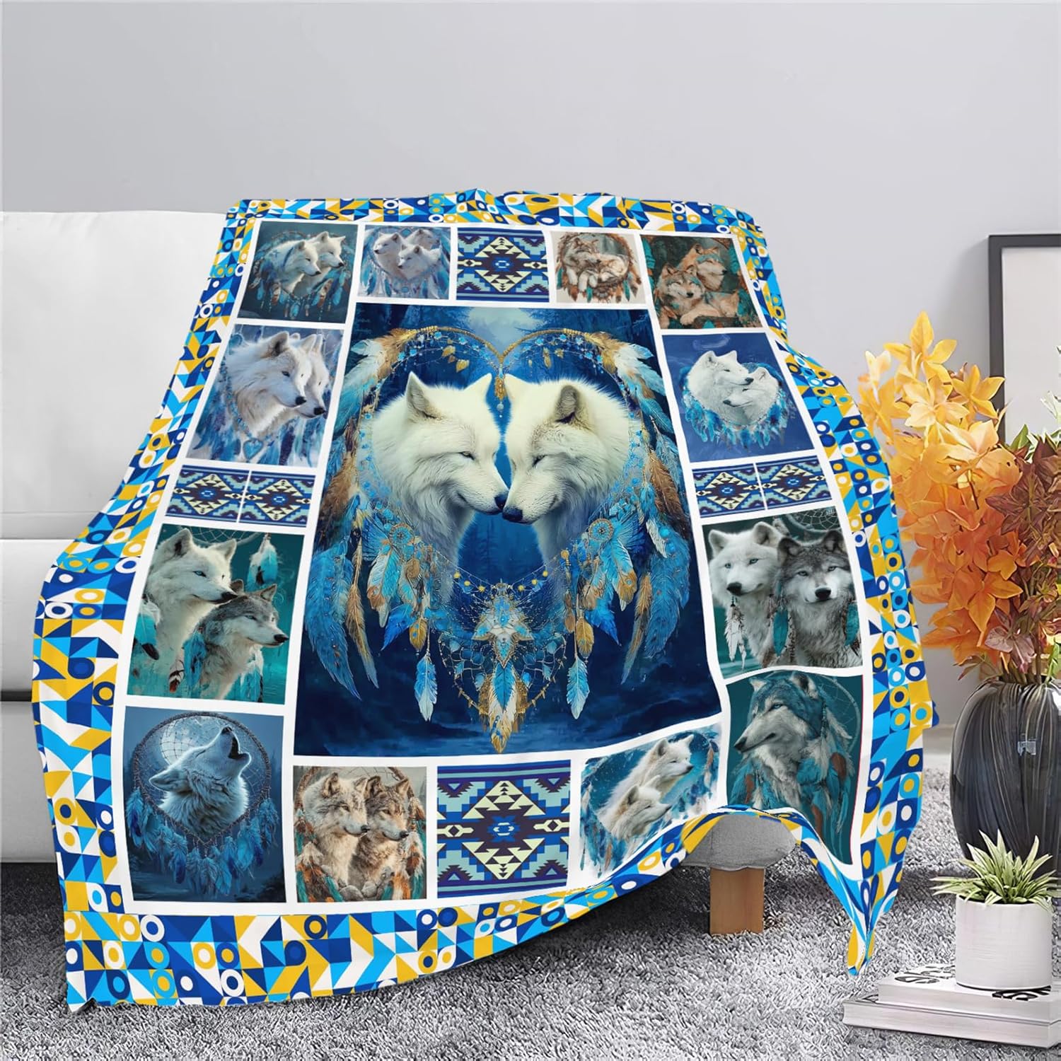 Wolf Throw Blanket Wolf Stuff Gifts for Kids Girls Boys Adults Women Men Soft Cozy Warm Plush Fluffy Fuzzy Fleece Blanket Decor 40''X50''