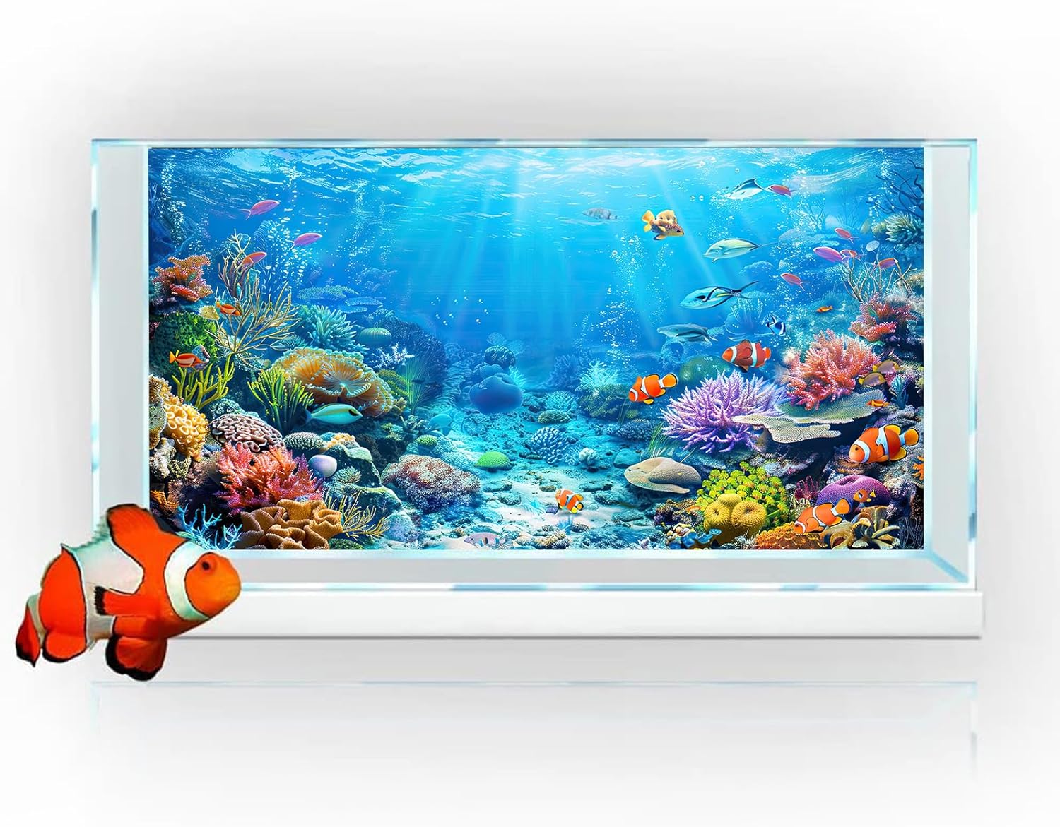 Underwater World Aquarium Background,Seaworld Ocean Floor Tropical Fish Coral Reef Aquatic Nature Plant Fish Tank Backdrop Decor, Polyester Fabric with 6 EVA Double-Sided Tapes 48x24 inches/120x60cm