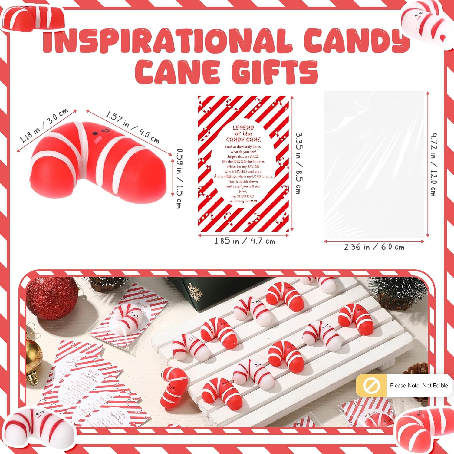 Wettarn 30 Sets Emotional Luminous Candy Cane Stress Ball Gifts Bulk Office Christmas Appreciation Gift Cute Candy Cane Squeeze Mini Stress Relief Ball Inspirational Cards for Coworker Staff Teacher