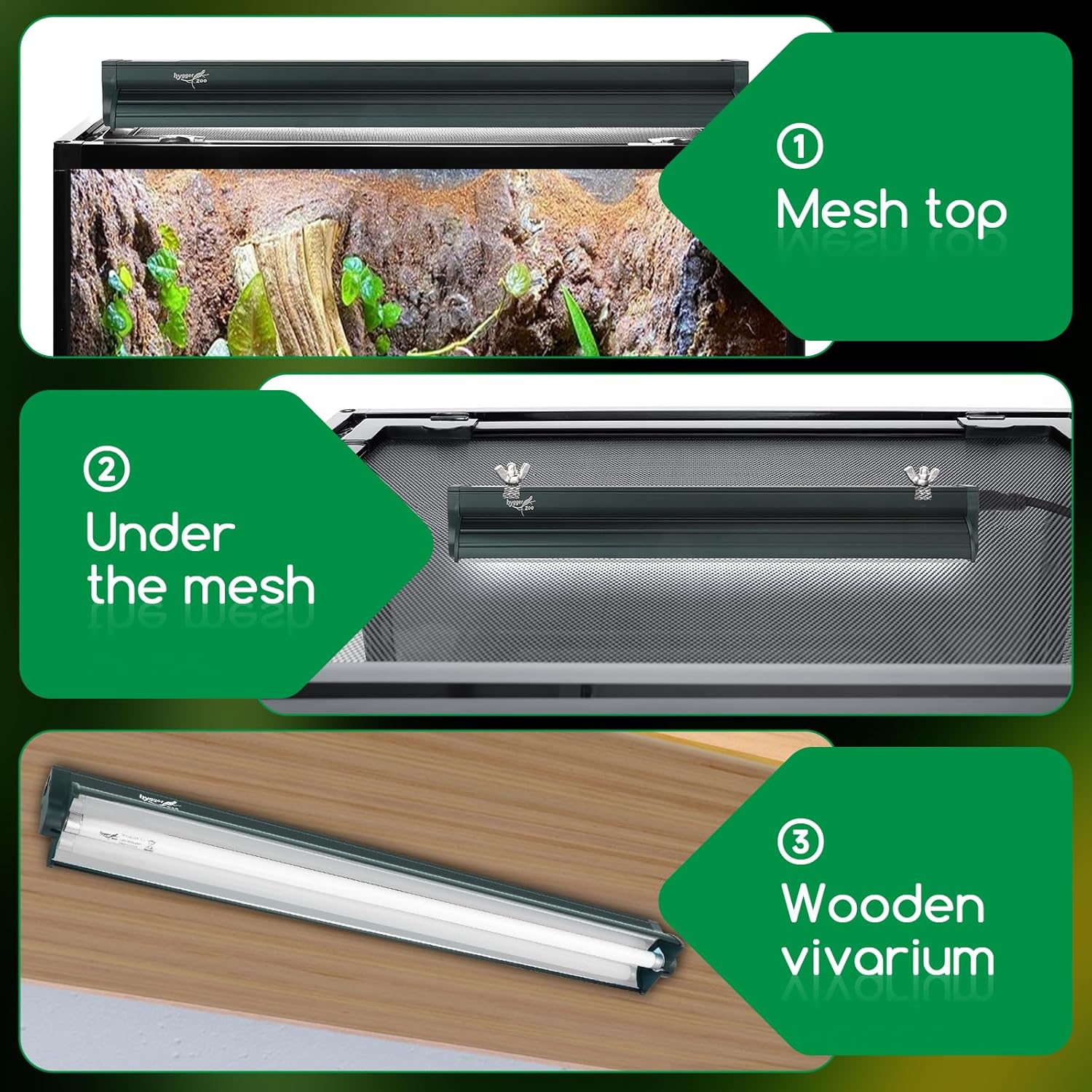 T8 Reptile Light Fixture Combo Kit 17W Green Light 10.0 UVB Fluorescent Tube for Reptiles