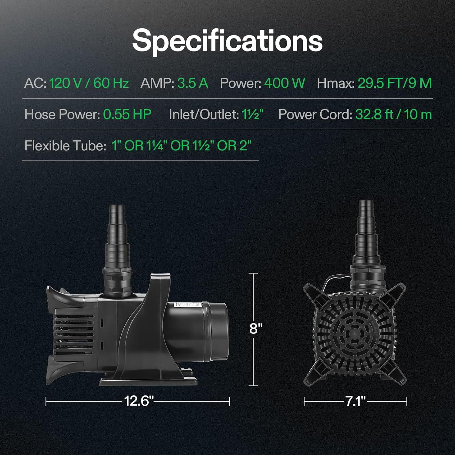 VIVOSUN 5284 GPH Submersible Water Pump, 400W Pond Pump, Ultra Quiet Aquarium Pump with 29.5FT Lift Height for Pond, Waterfall, Fish Tank, Statuary, Hydroponic